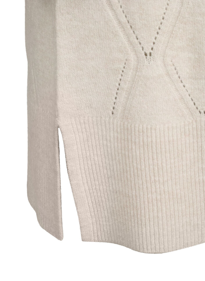 Langärmliges Strickkleid mit Lochmuster, Birch Mel., Packshot image number 3