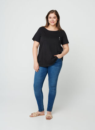 Kurzarm Baumwoll T-Shirt, Black w. Love, Model image number 2