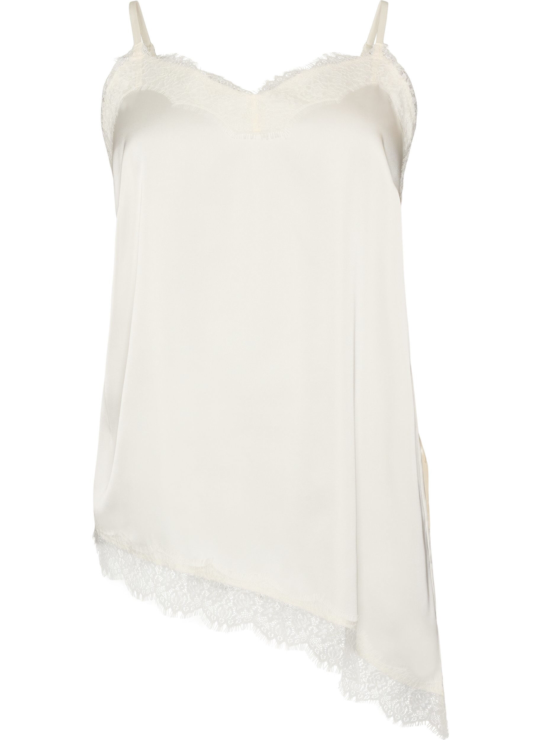 Tr&auml;gertop mit Spitze und asymmetrischem Saum