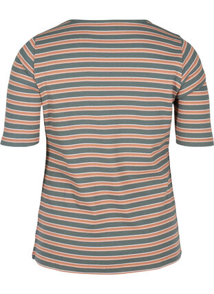 Gestreiftes T-Shirt aus Baumwolle mit Ripp, Balsam Green Stripe, Packshot image number 1