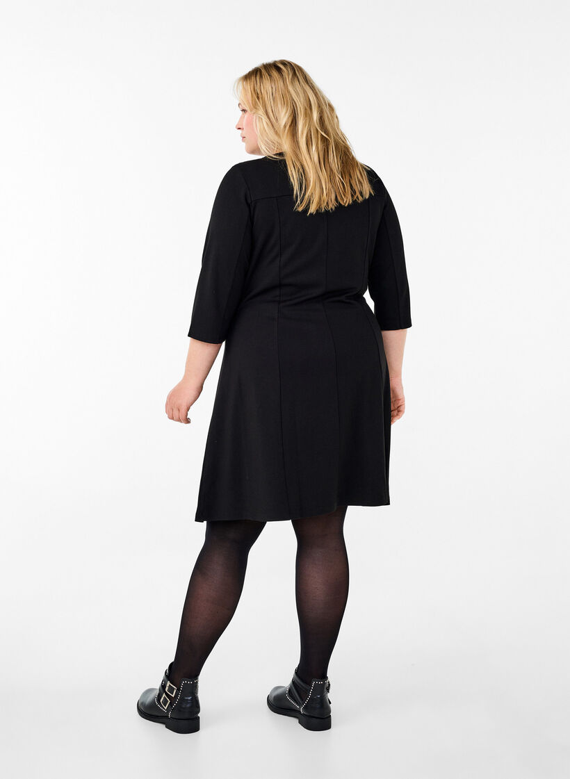 A-f&ouml;rmiges Kleid mit 3/4-&Auml;rmeln, Schwarz, Model image number 2