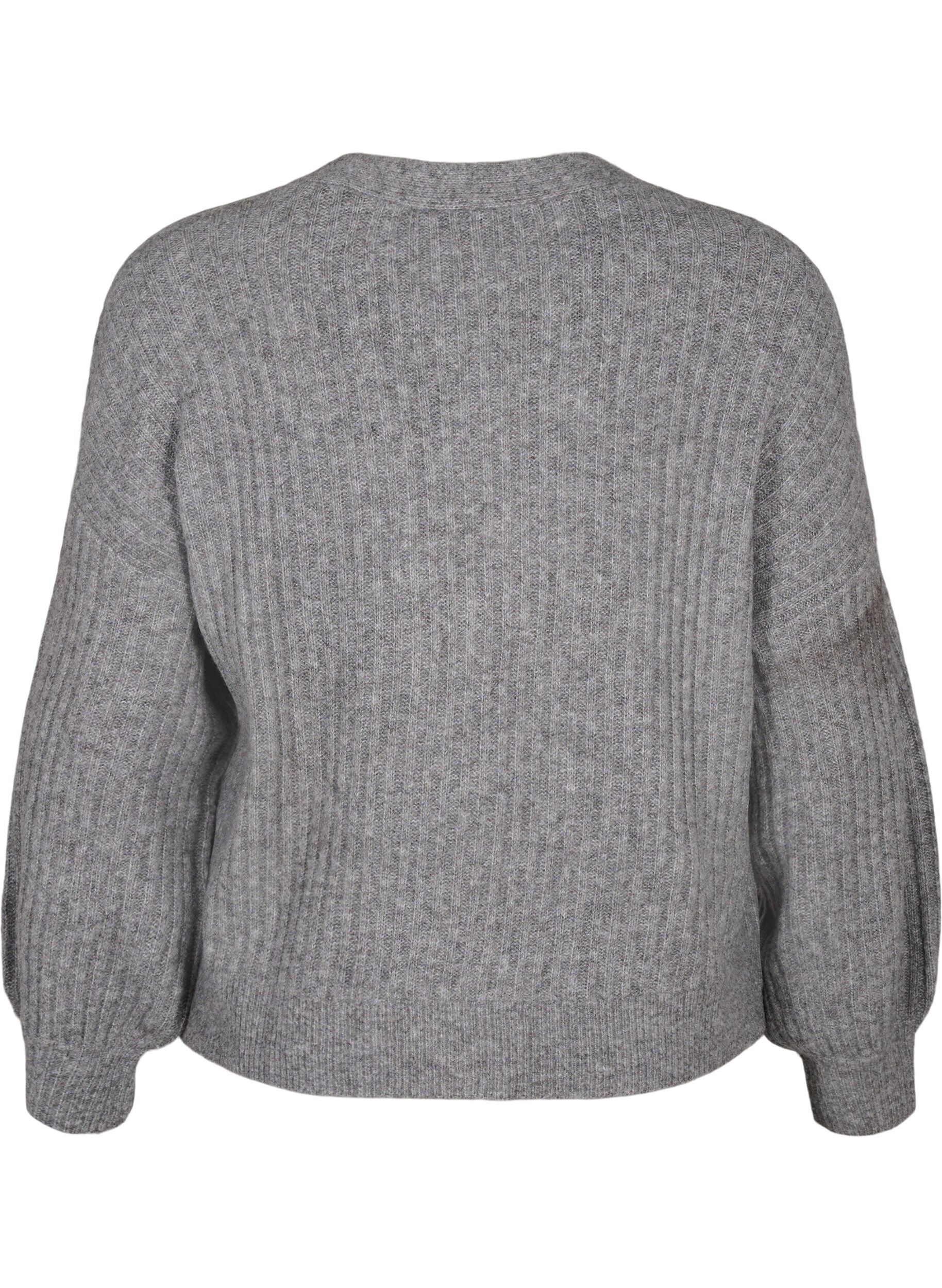 ZizziMelange-Strickjacke aus Feinripp, Light Grey Melange, Packshot image number 1