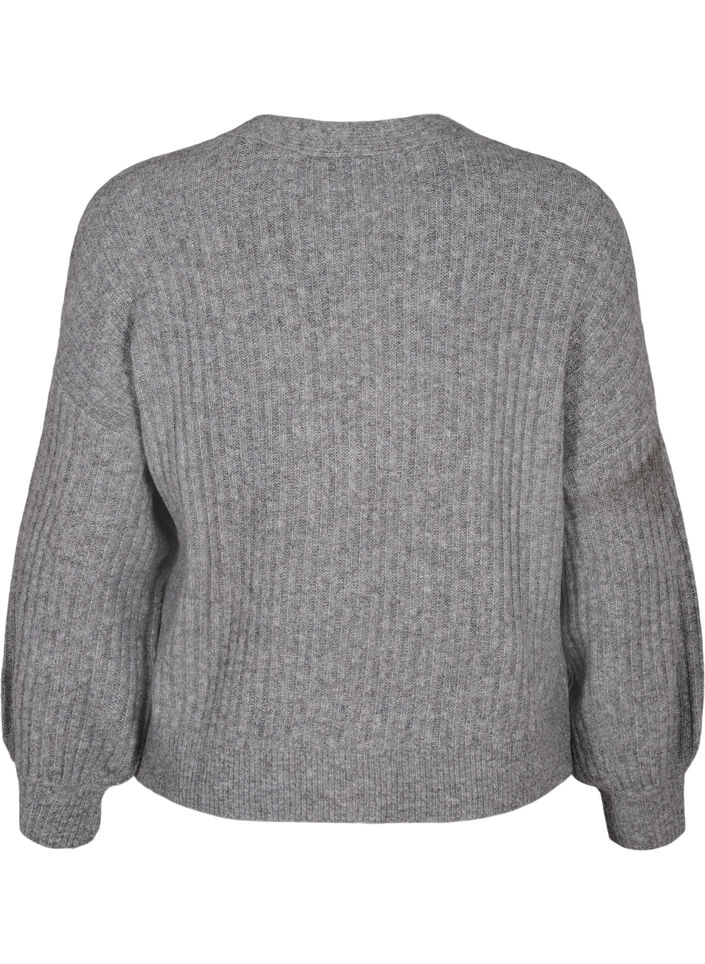 Melange-Strickjacke aus Feinripp, Light Grey Melange, Packshot image number 1