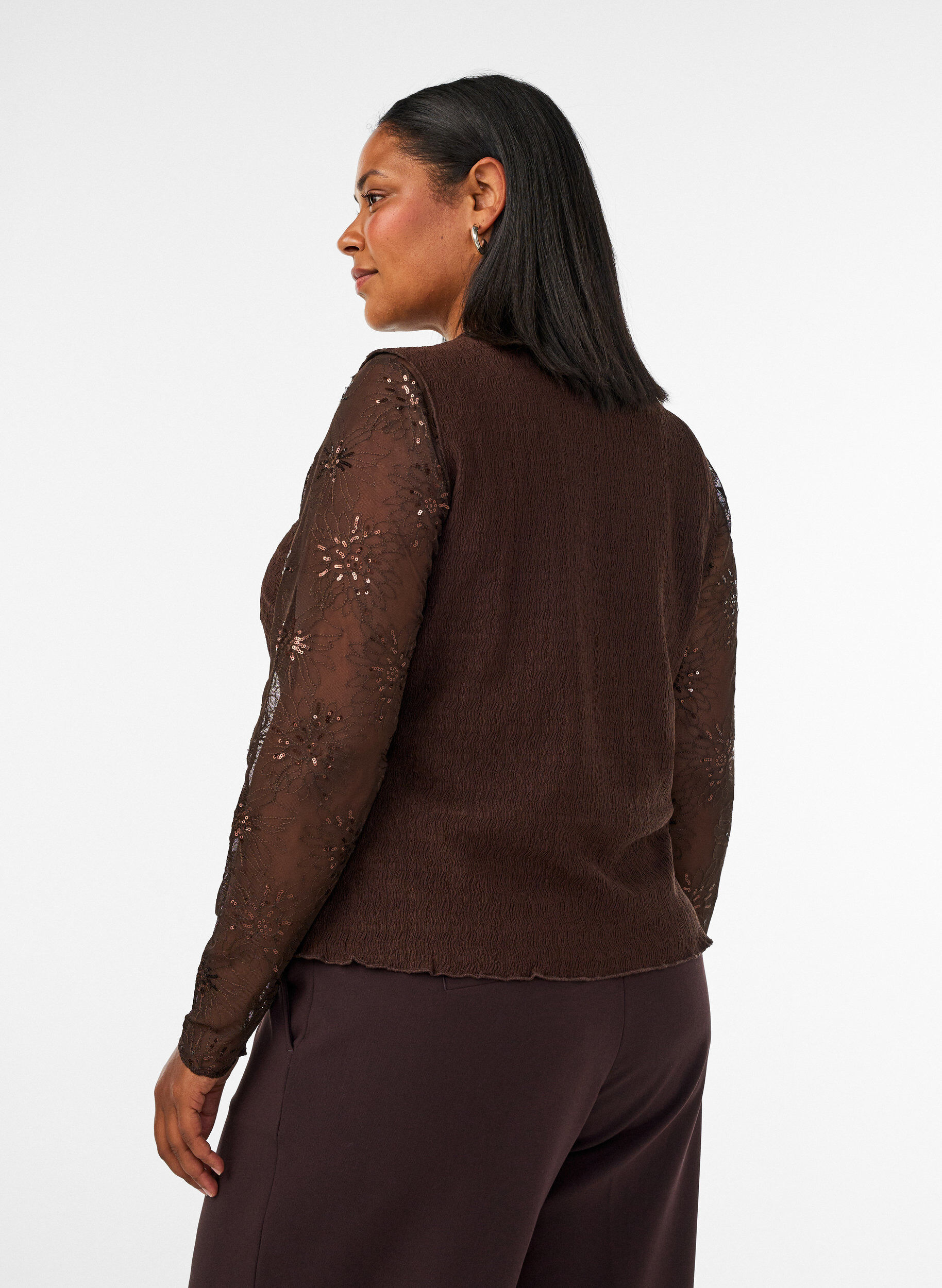 ZizziBluse aus Mesh mit Blumen und Pailletten, Braun, Model image number 2