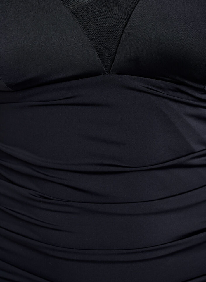 Badeanzug mit V-Ausschnitt und Mesh-Detail, Schwarz, Packshot image number 2