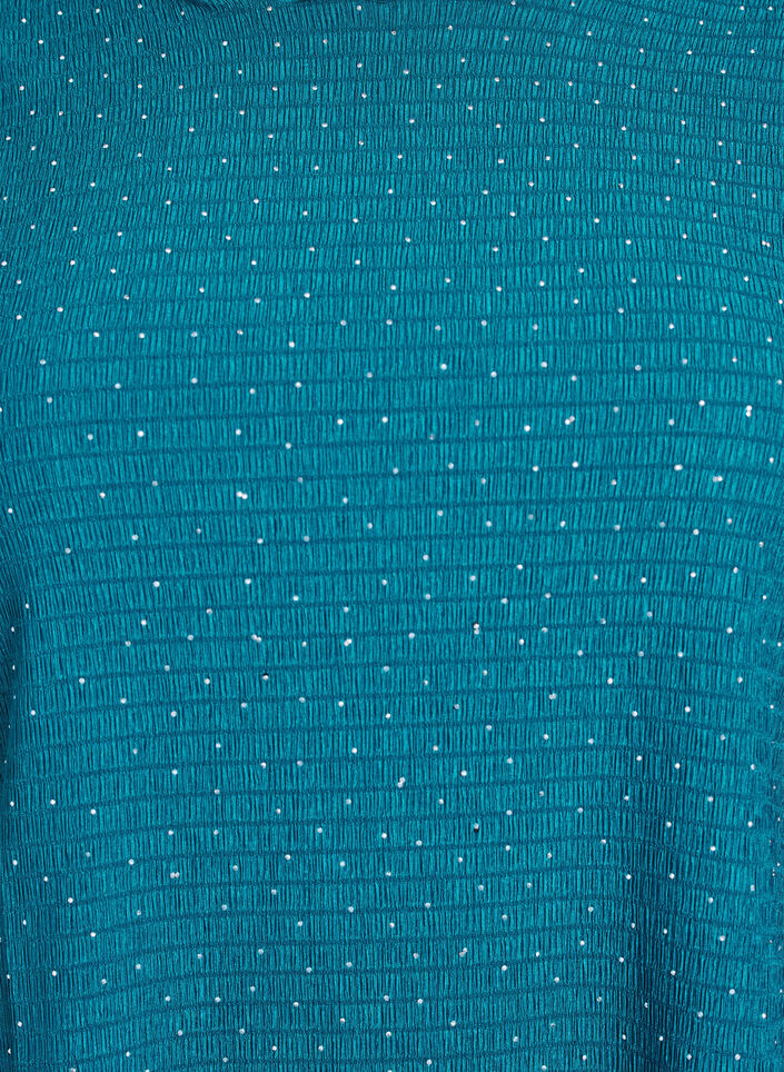 Langärmelige Bluse mit Strasssteinen, Petrol, Packshot image number 2