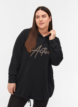 Sweatshirt mit Kapuze und verstellbarer Taille, Black, Model image number 0