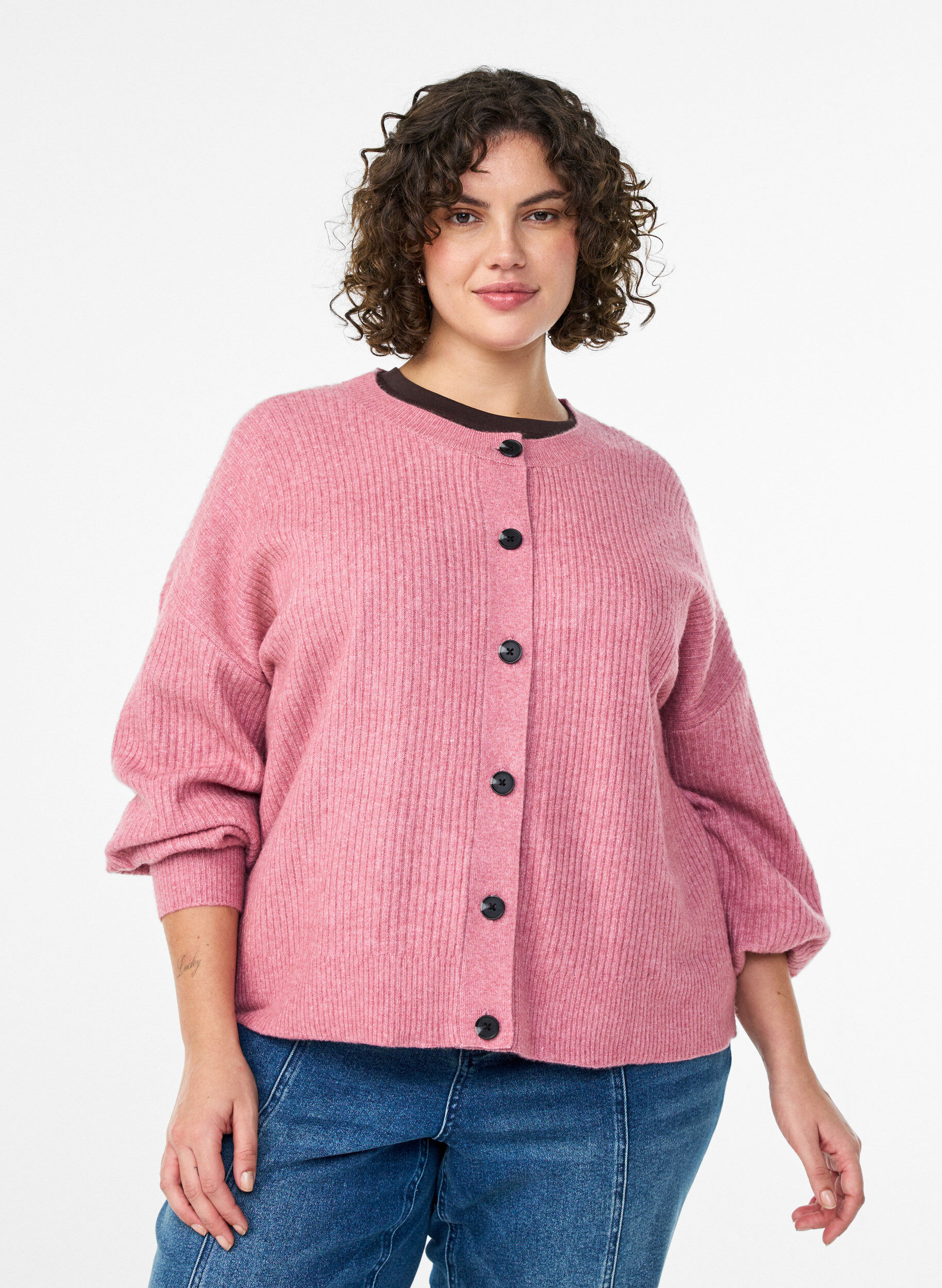 ZizziRippenstrick Strickjacke mit Kn&ouml;pfen, Rot, Model image number 0