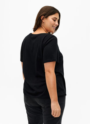 Kurzärmliges T-Shirt aus Baumwolle mit Gummizug am Saum, Black w. Live, Model image number 1