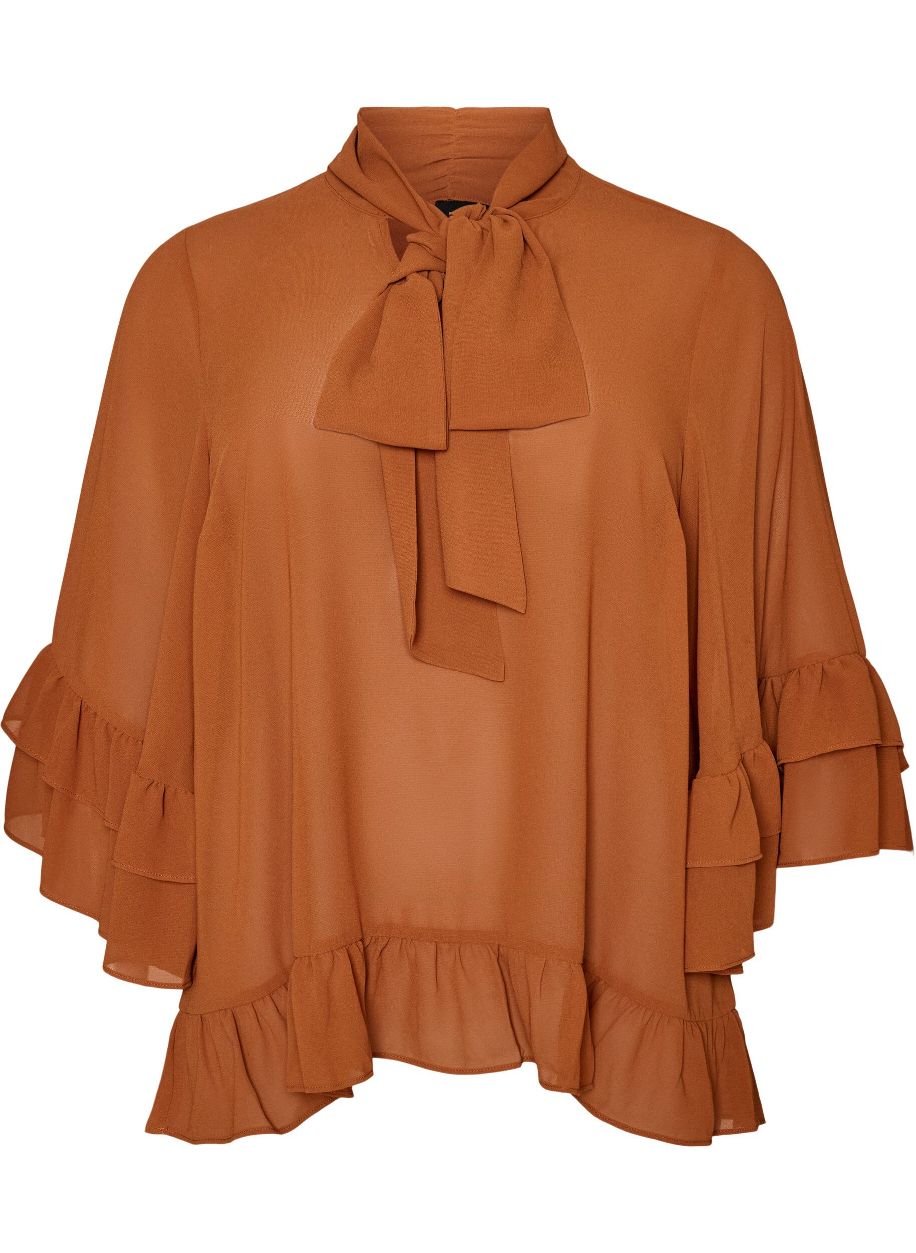 Bluse mit Bindeband und R&uuml;schendetails