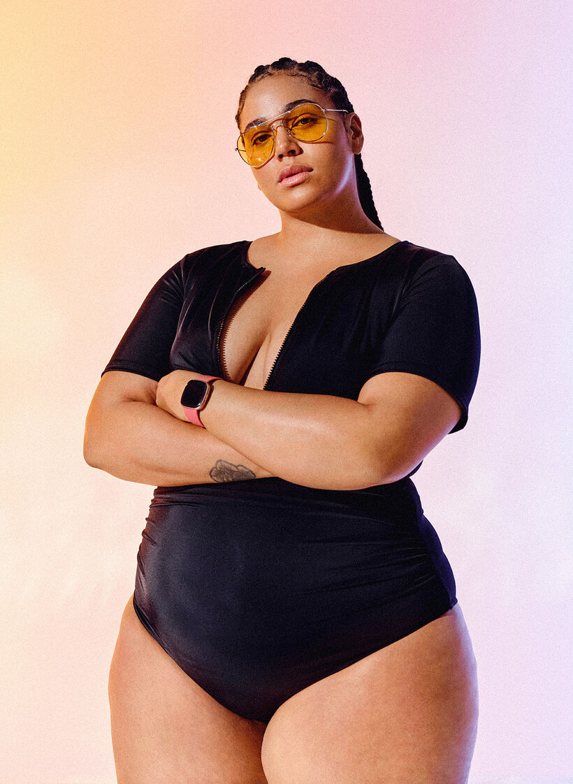 Badeanzug mit Reißverschluss und kurzen Ärmeln, Black, Image image number 0