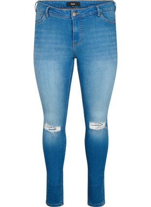 Super schlanke Sanna Jeans mit Zerstören, Blue denim, Packshot image number 0