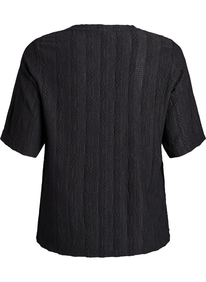 Bluse mit Strukturmuster und kurzen &Auml;rmeln, Schwarz, Packshot image number 1