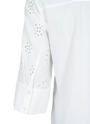 Hemdbluse mit Lockstickerei und 3/4-Ärmeln, Bright White, Packshot image number 4