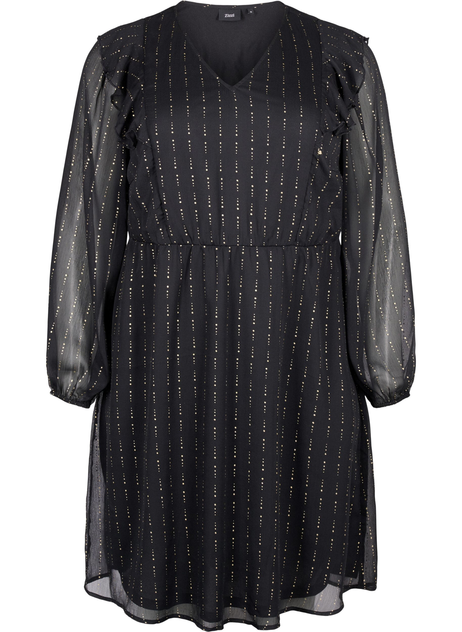 ZizziGemustertes Chiffonkleid mit R&uuml;schen, Black, Packshot image number 0