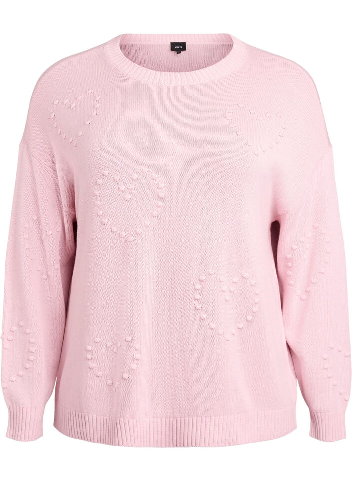 Lockere Strickbluse mit Herzmuster, Pink, Packshot image number 0