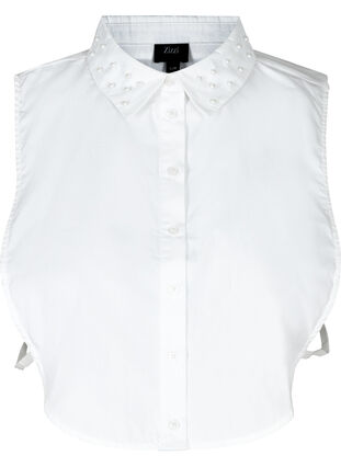 Lockerer einfarbiger Hemdkragen mit Perlen, Bright White, Packshot image number 0
