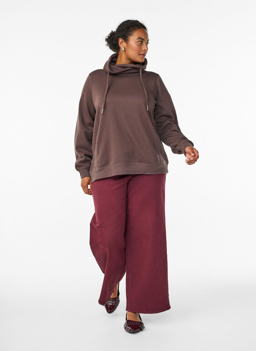 Sweatshirt mit Stehkragen und Taschen, Braun, Model image number 1