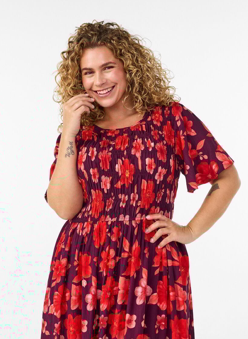 Kleid mit Smock und Blumenprint, Lila, Model image number 2