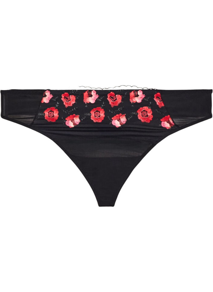 String aus Mikrofaser mit gebl&uuml;mter Stickerei, Schwarz, Packshot image number 0
