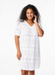 Kurzes Kleid mit V-Ausschnitt und Lochmuster, Bright White, Model image number 0