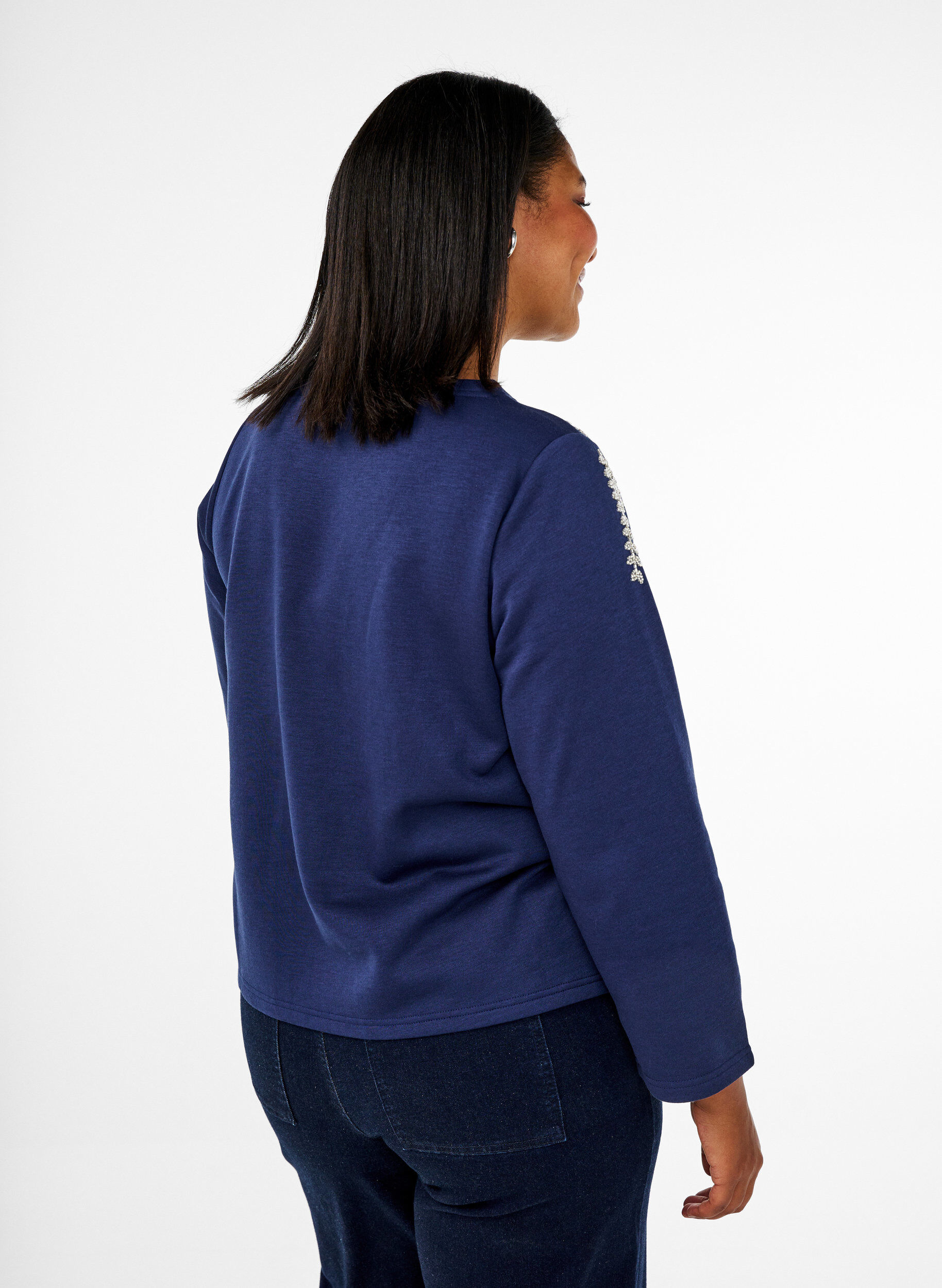 ZizziKurzer Sweatshirt mit Perlendetails, Blau, Model image number 2