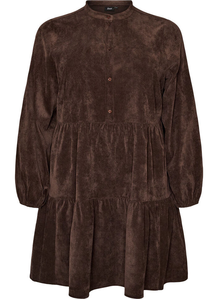 Cordkleid in A-Linie mit Stehkragen, Braun, Packshot image number 0