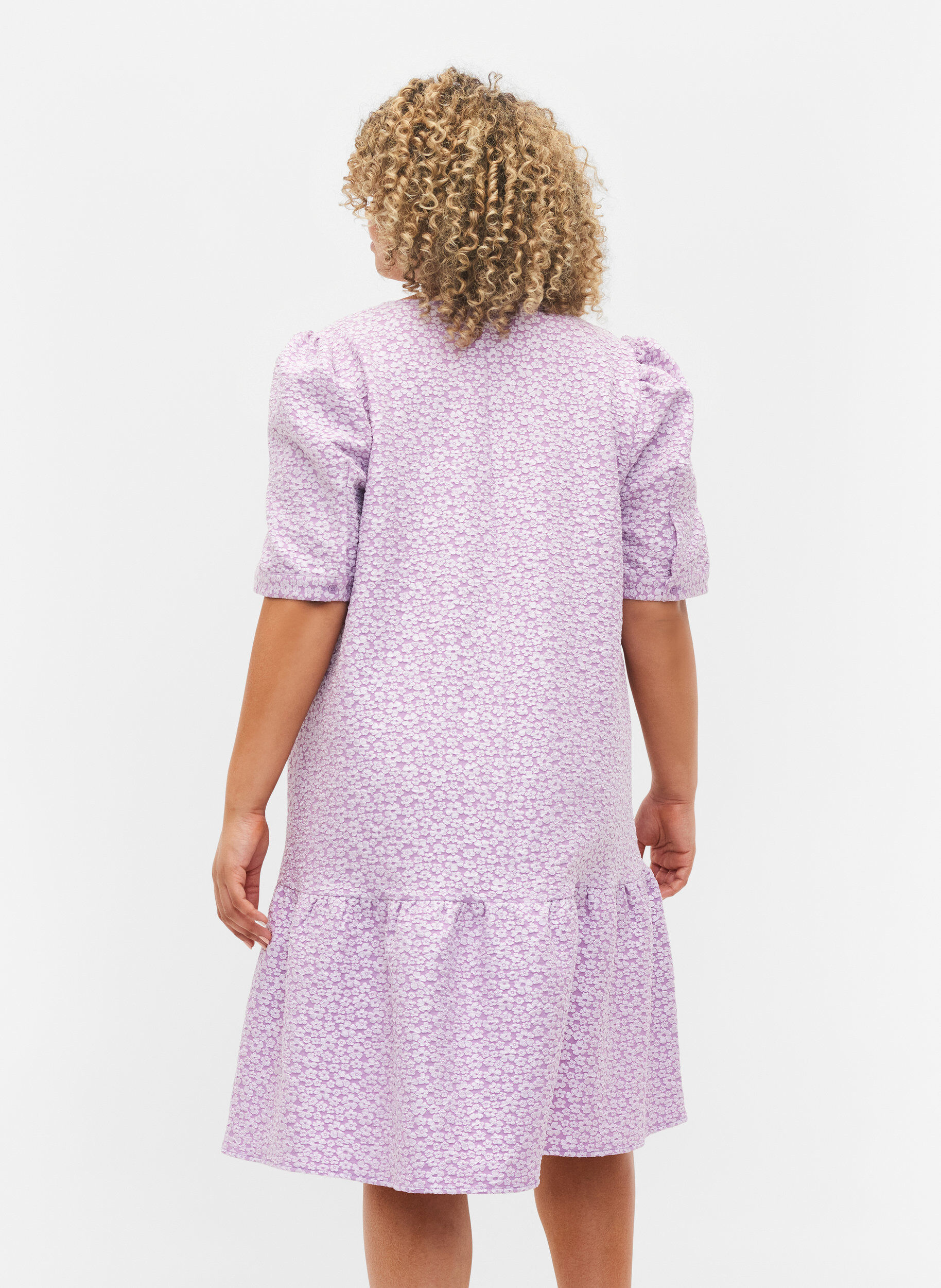 ZizziKurz&auml;rmeliges Kleid mit V-Ausschnitt und floraler Textur, Regal Orchid , Model image number 1