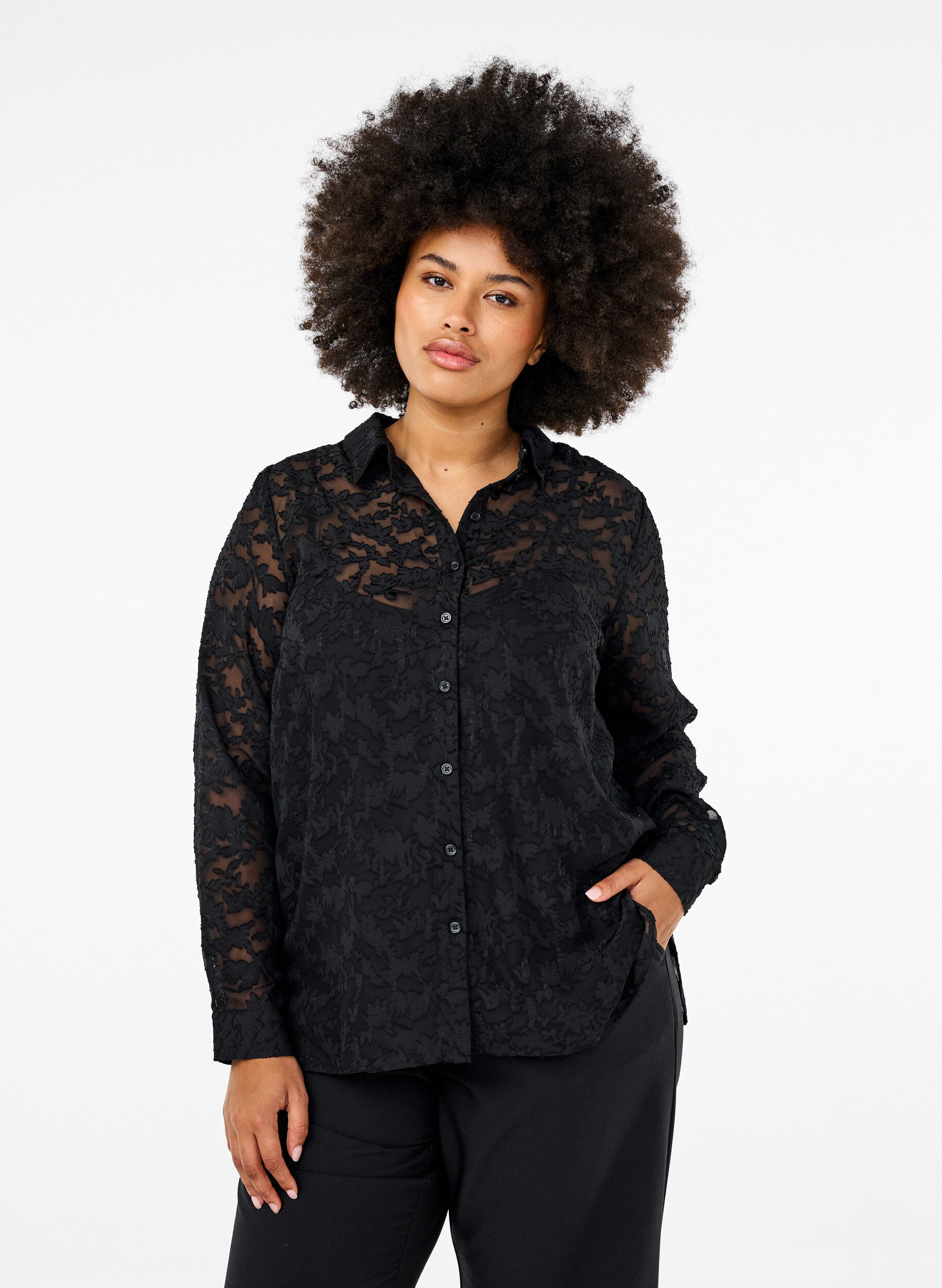 ZizziJacquard-Bluse mit Kn&ouml;pfen, Black, Model image number 0
