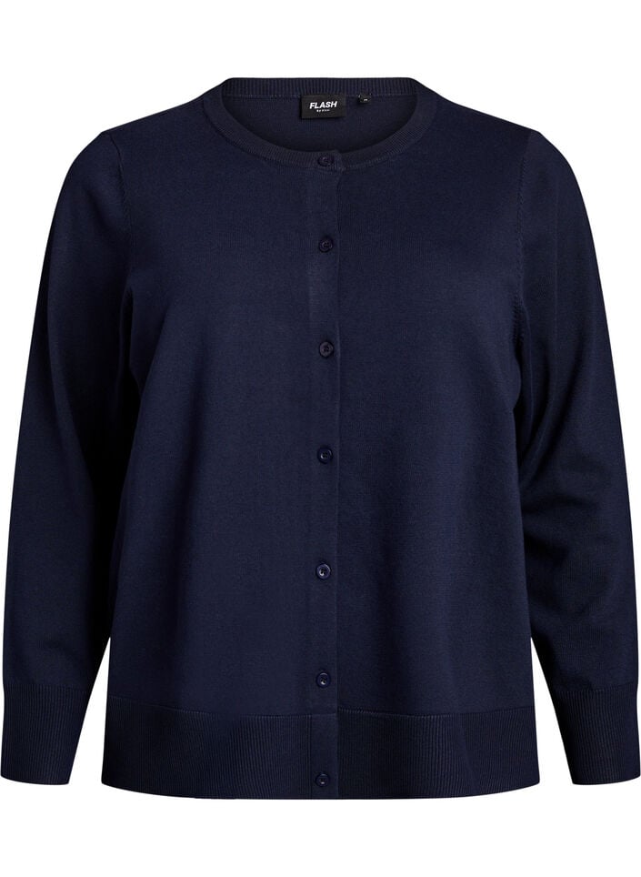 Feinstrick-Strickjacke mit Rundhalsausschnitt, Blau, Packshot image number 0