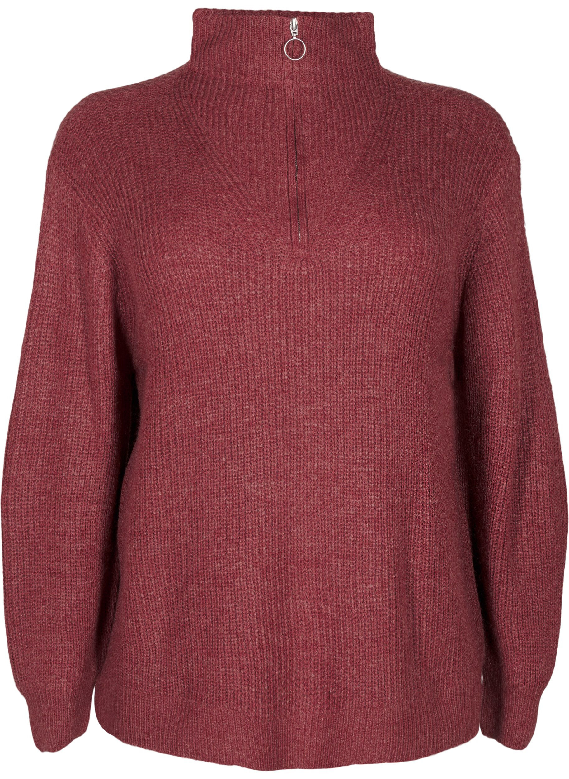 ZizziStrickpullover mit hohem Kragen und Rei&szlig;verschluss, Rot, Packshot image number 0
