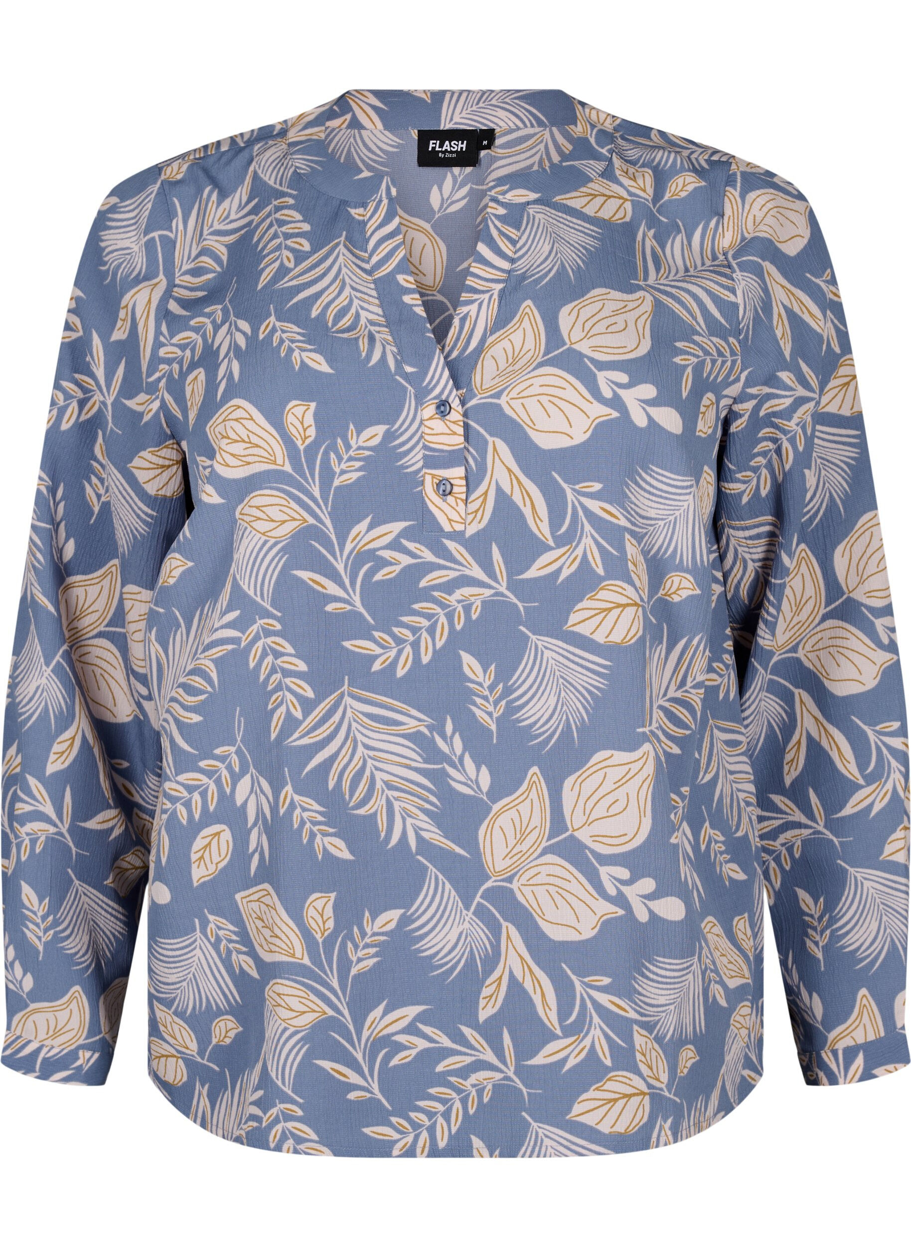 ZizziFLASH &ndash; Lang&auml;rmlige Bluse mit Druck, Delft AOP, Packshot image number 0