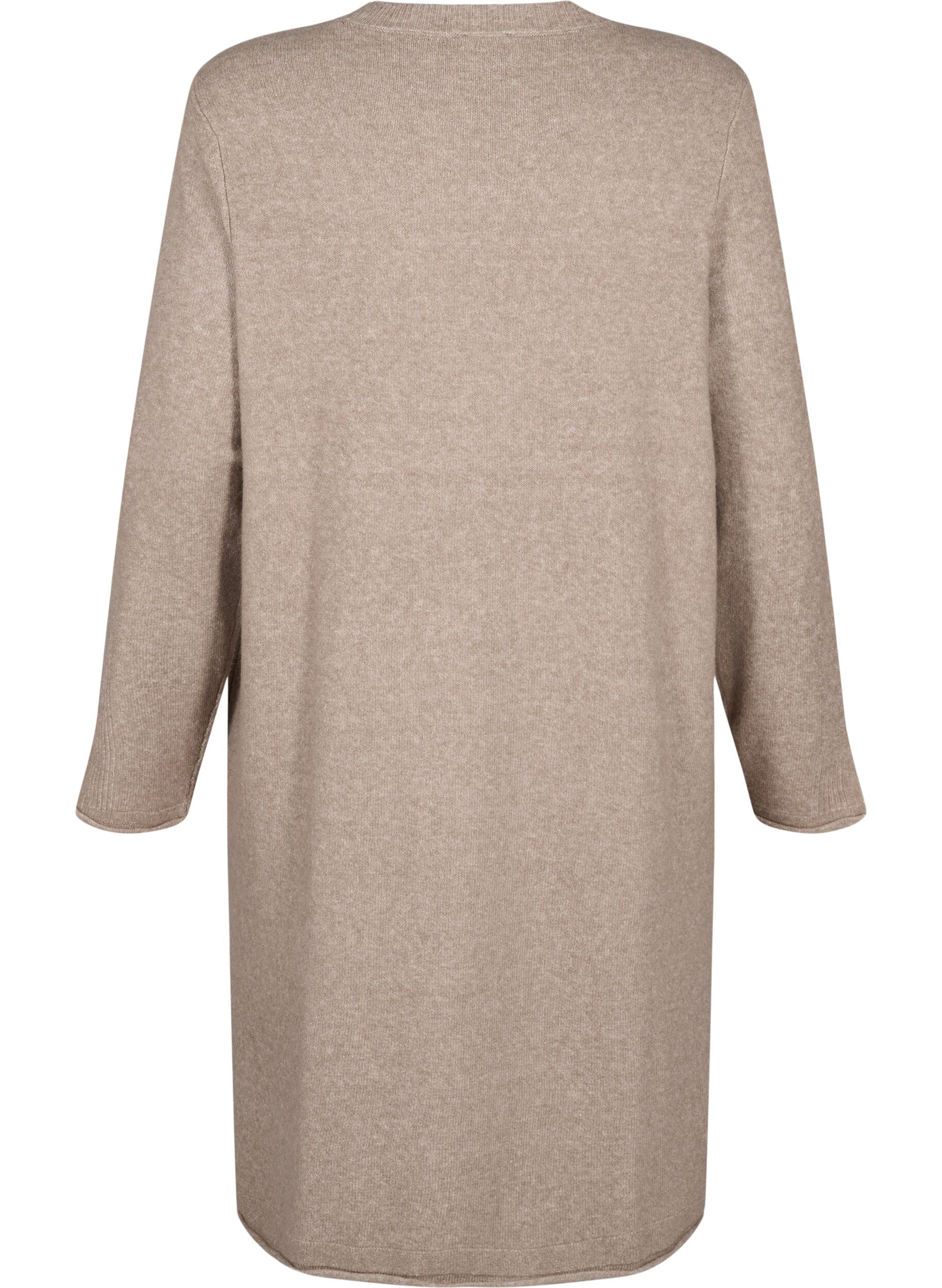 ZizziStrickkleid mit Rundhalsausschnitt und Schlitz, Desert Taupe Mel., Packshot image number 1