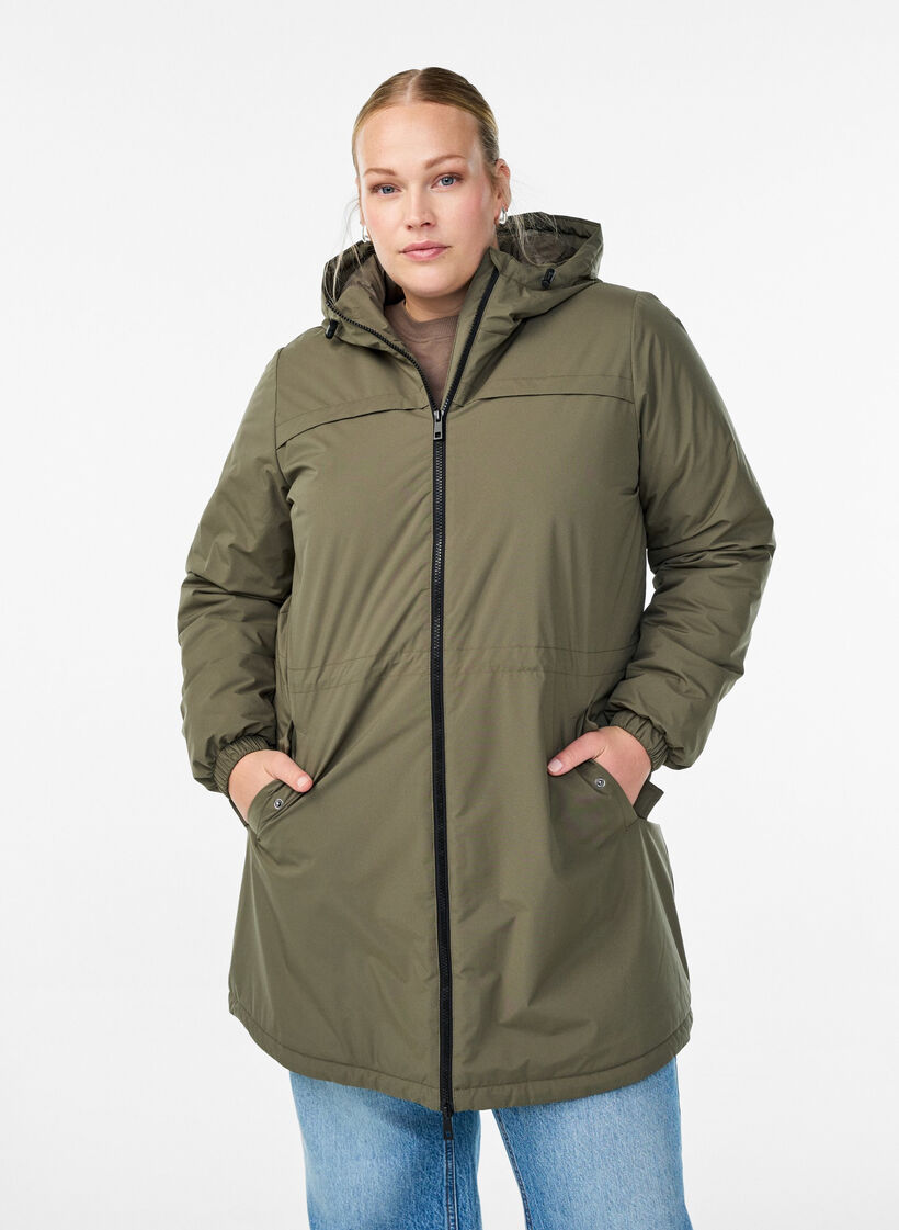 Leichter gepolsterter Parka mit Kapuze, Gr&uuml;n, Model image number 0