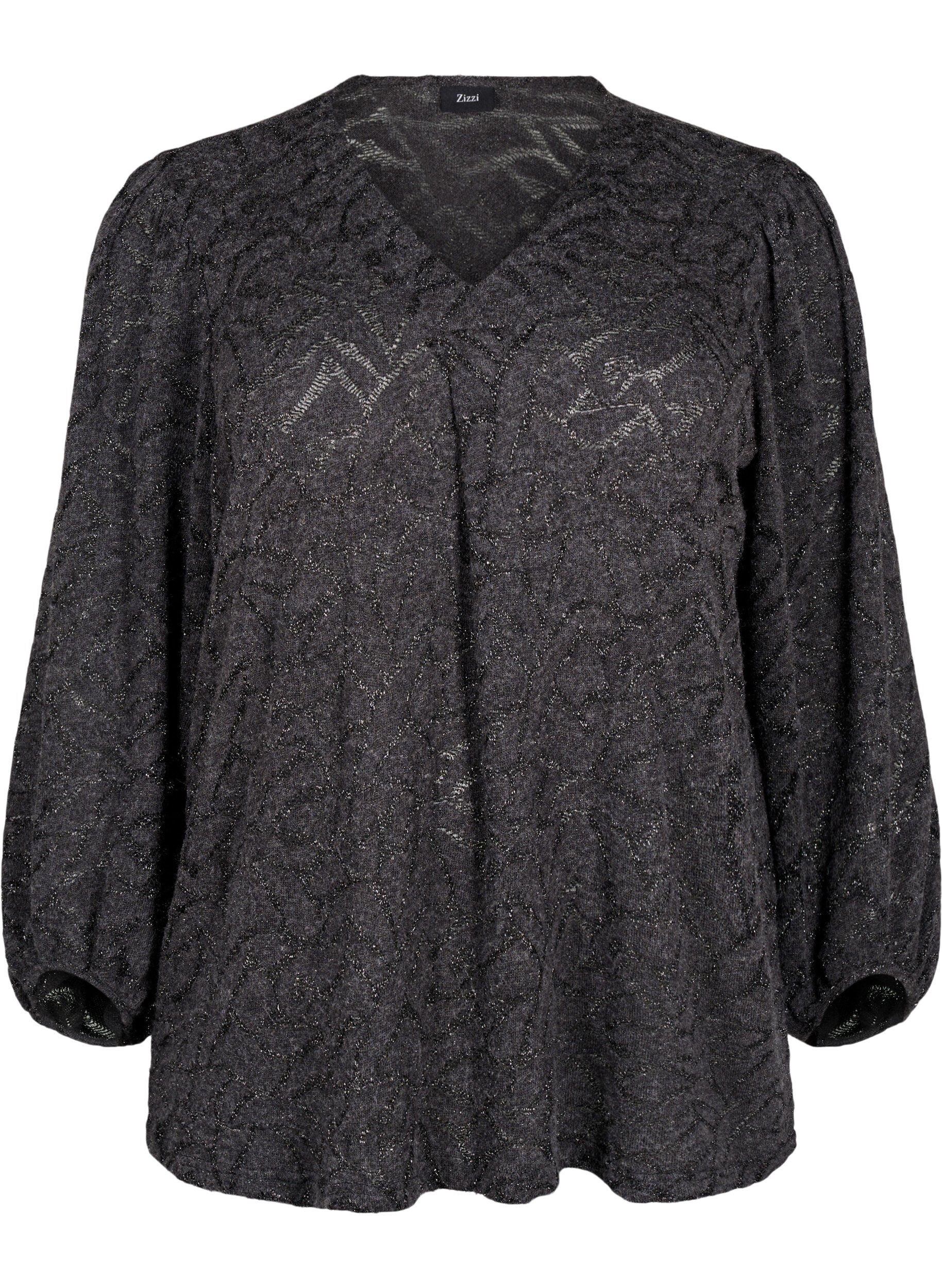 ZizziLang&auml;rmlige Bluse mit Glitzer und Muster, Grau, Packshot image number 0