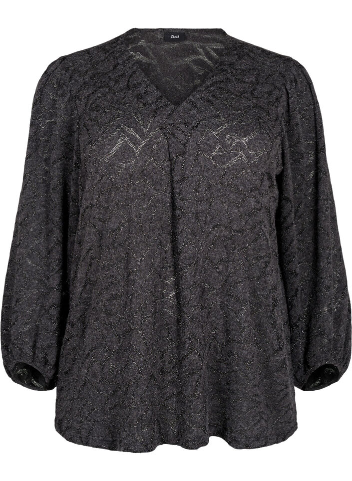 Langärmlige Bluse mit Glitzer und Muster, Grau, Packshot image number 0