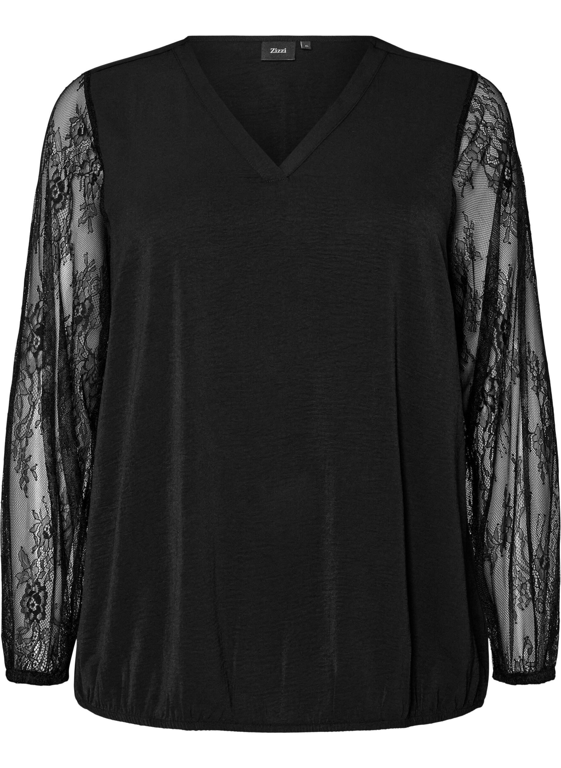 ZizziBluse mit &Auml;rmeln aus Spitze und Ballonform, Schwarz, Packshot image number 0