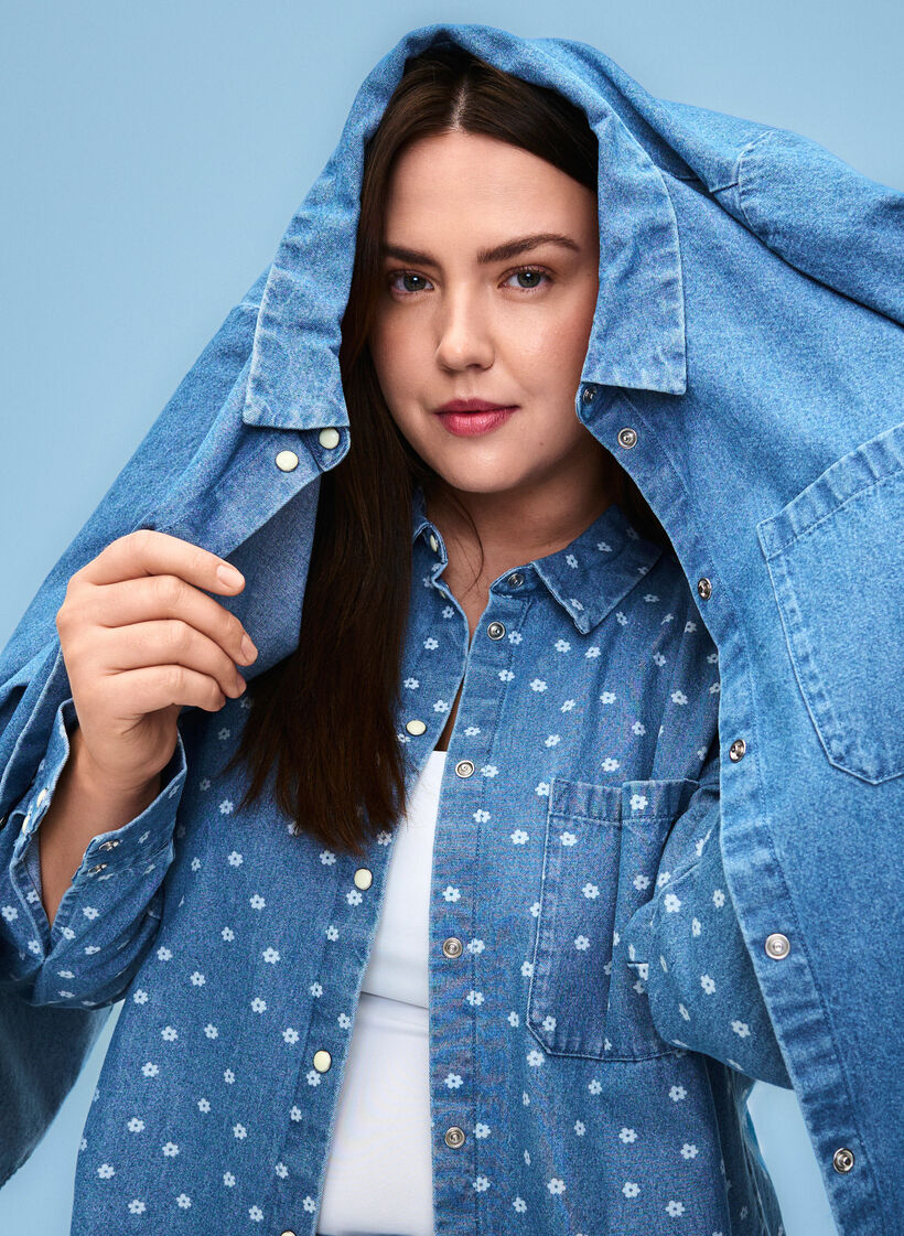 Geblümtes Jeanshemd mit Brusttasche, Light Blue w.Flowers, Image image number 0