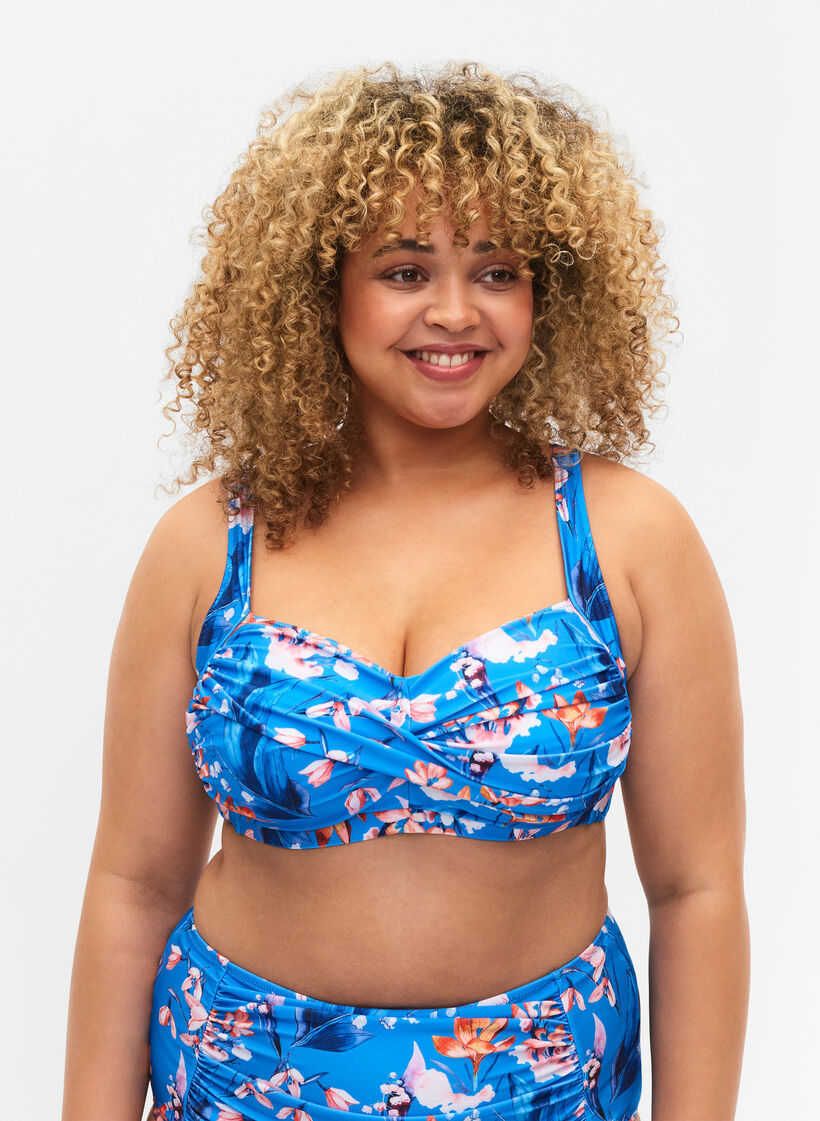 Bedrucktes Bikini-Top, Bright Blue Print, Model image number 0