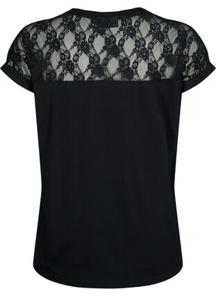 Kurzärmliges Baumwoll-T-Shirt mit Spitze, Black, Packshot image number 1
