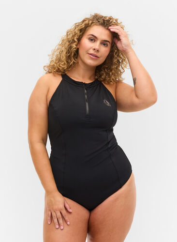 Badeanzug mit Reißverschluss, Black, Model image number 0