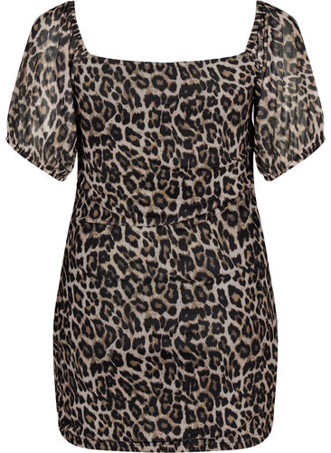 Kurzes Kleid aus Mesh mit Leopardenprint, Leo, Packshot image number 1