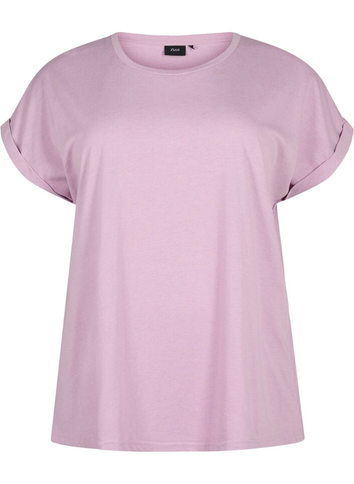 Kurz&auml;rmeliges T-Shirt aus einer Baumwollmischung, lila, Packshot image number 0