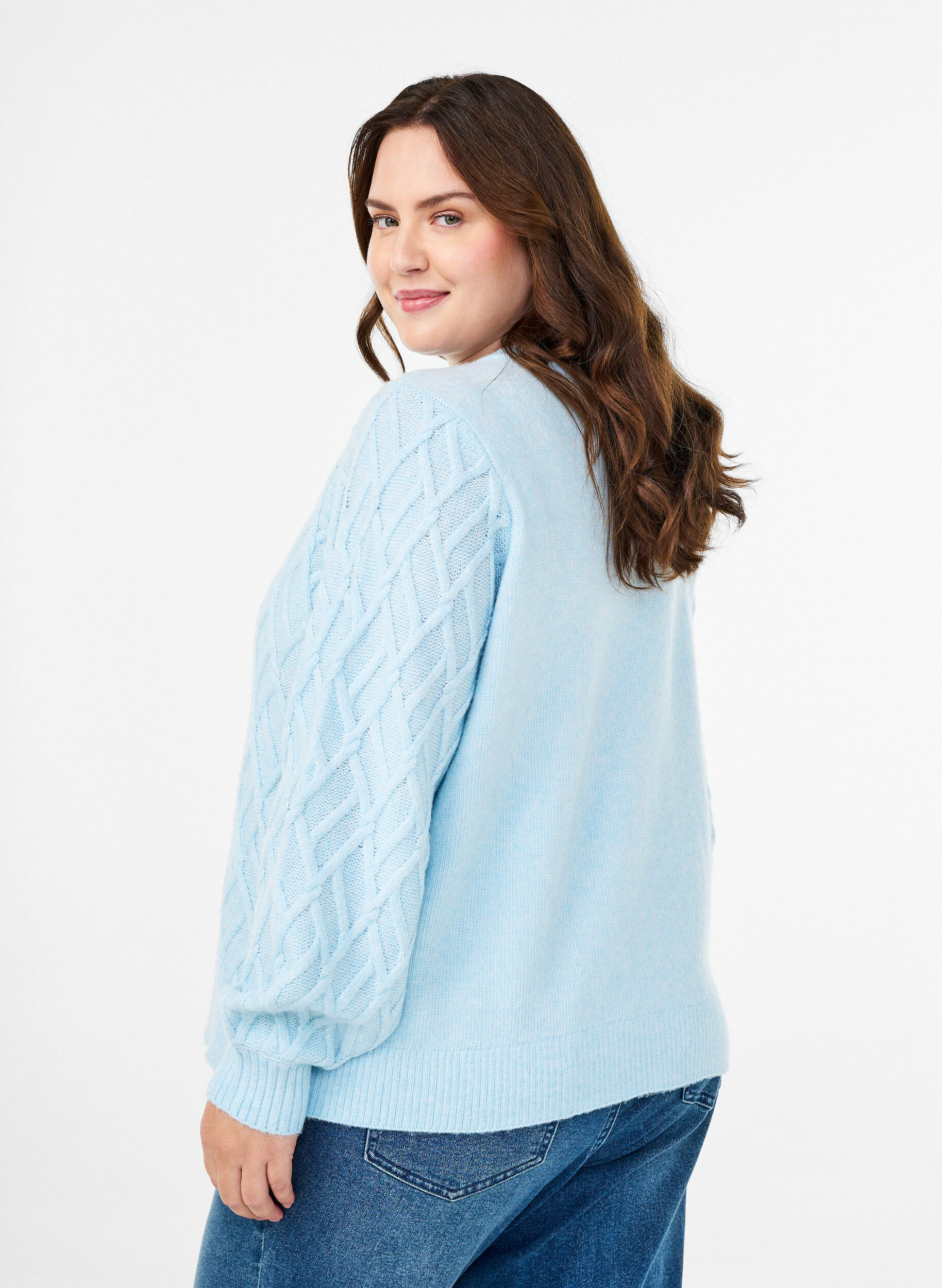 ZizziZopfmuster Strickjacke mit Perlenkn&ouml;pfen, Blau, Model image number 2