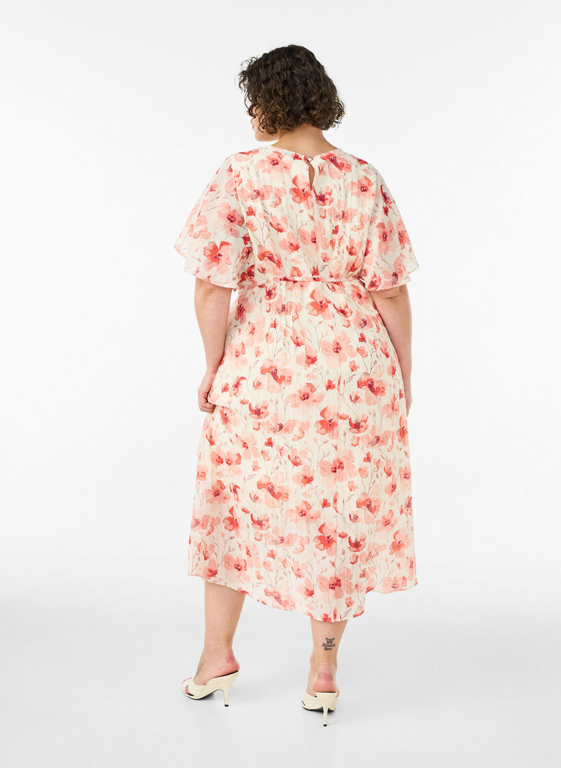 Kn&ouml;chellanges Kleid mit Fl&uuml;gel&auml;rmeln und Bindeg&uuml;rtel, Rot, Model image number 1