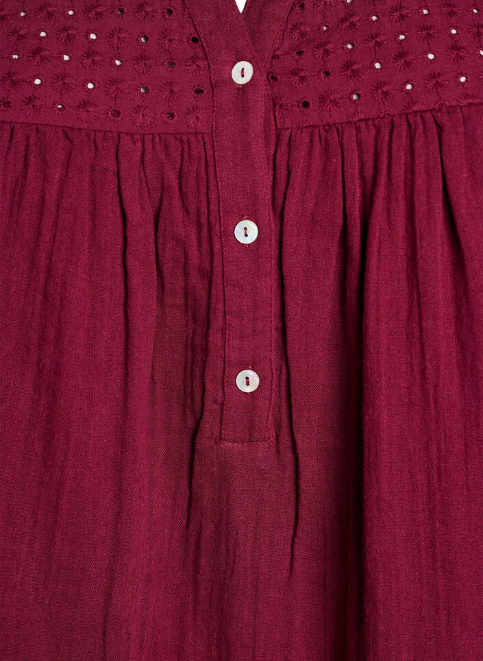 Bluse aus Baumwollmusselin mit Lochstickerei, Dunkles Bordeaux, Packshot image number 2