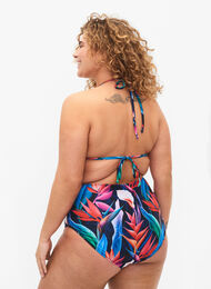 Bikini-Hose mit Print und hoher Taille, Bright Leaf, Model