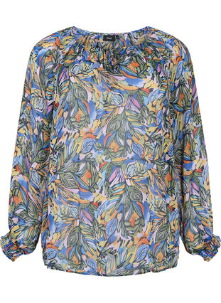 Langärmelige Bluse mit Bindeband am Halsausschnitt, Vibrant Leaf, Packshot image number 0