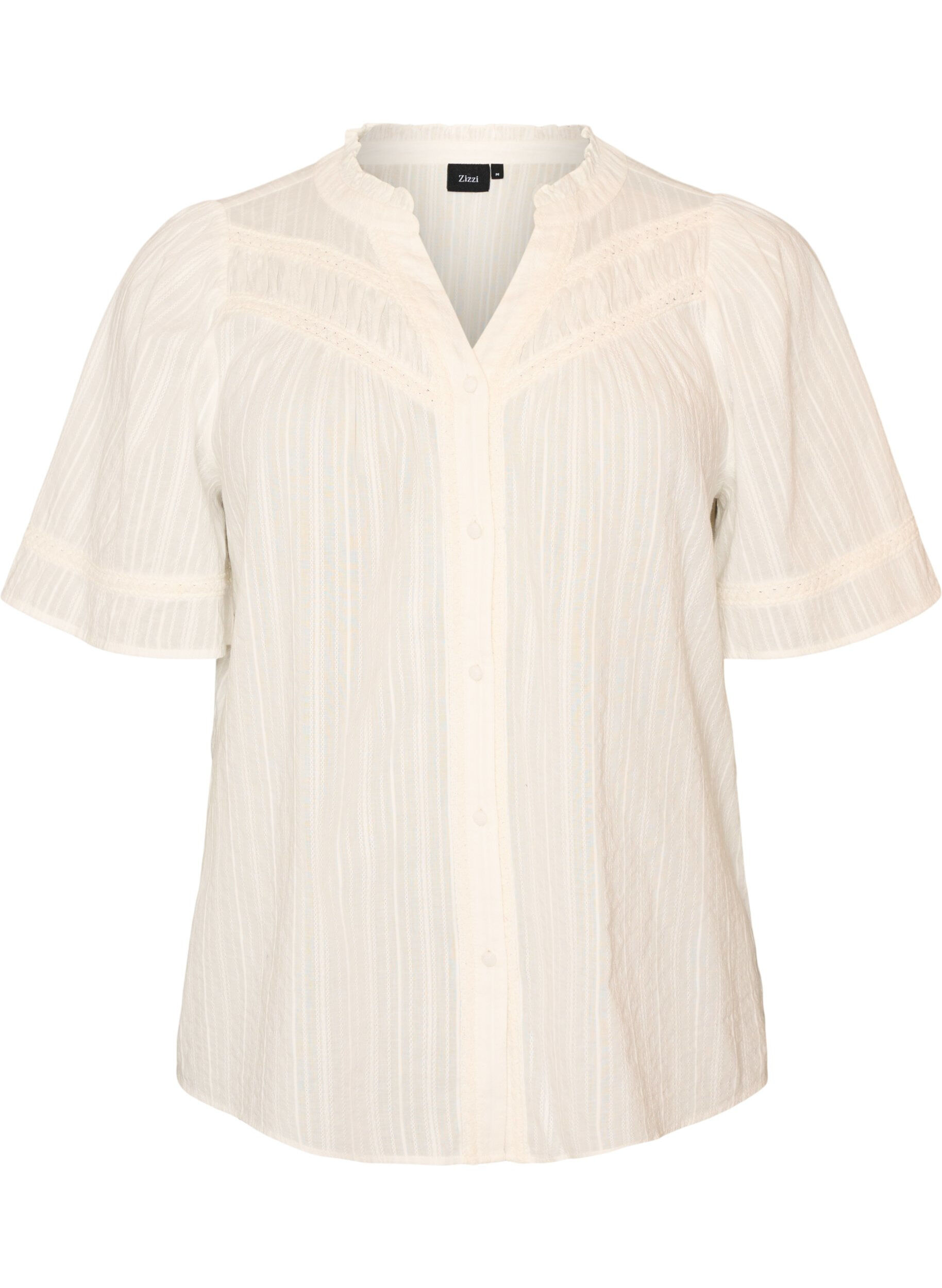 ZizziBluse aus Baumwolle mit Zierb&auml;ndern, Vanille, Packshot image number 0