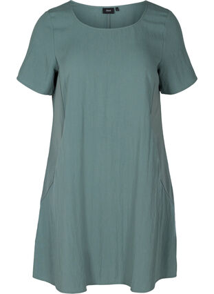 Kurzarm Viskosekleid mit Taschen, Balsam Green, Packshot image number 0